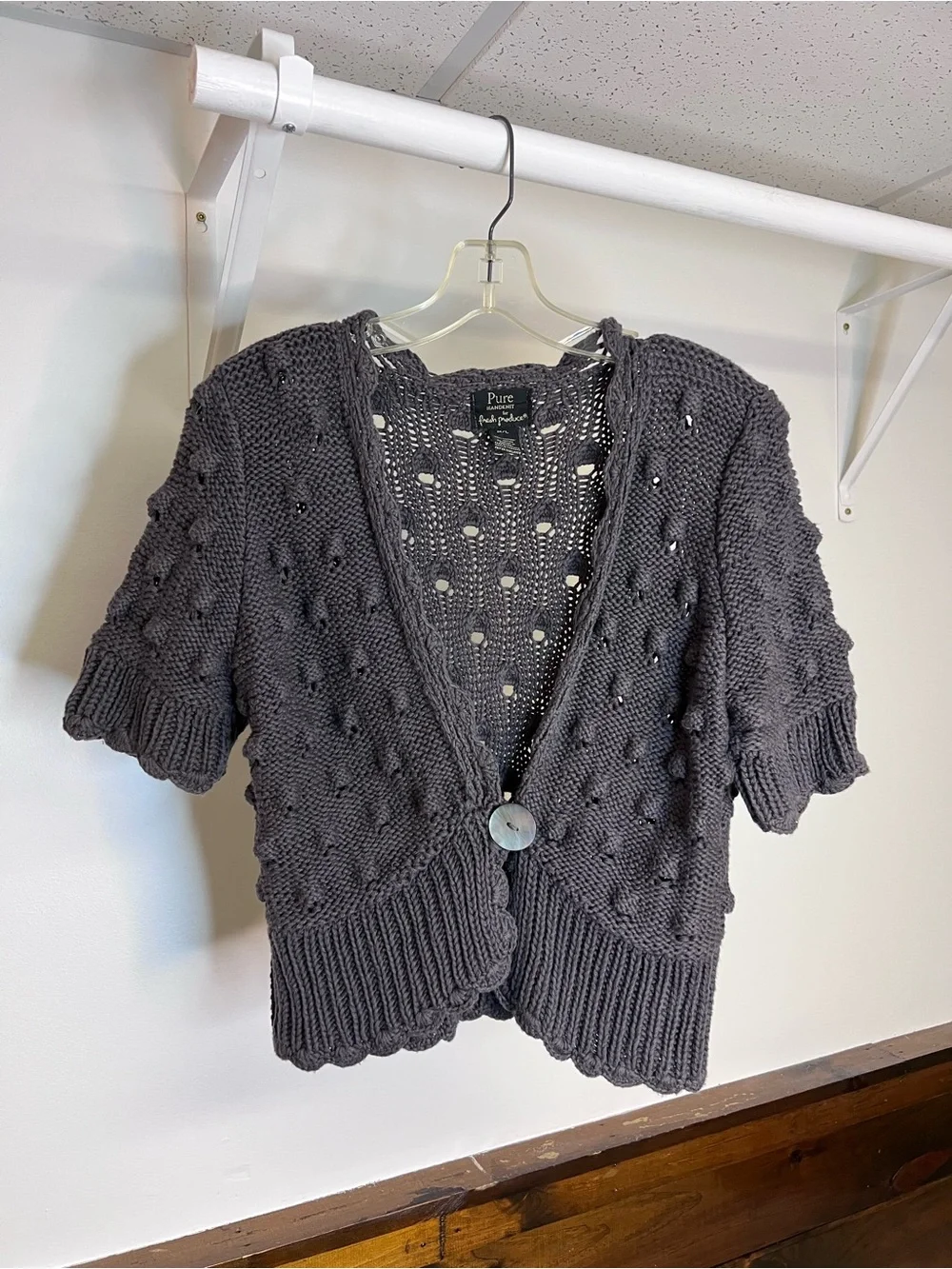 Pure Handknit by Fresh Produce Gray Sweater Shrug- M
